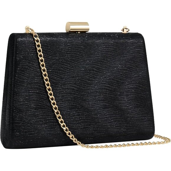 ⚡ Women's Detachable Chain Sparkly Evening Formal Parties Black Clutch Bag - Picture 1 of 9